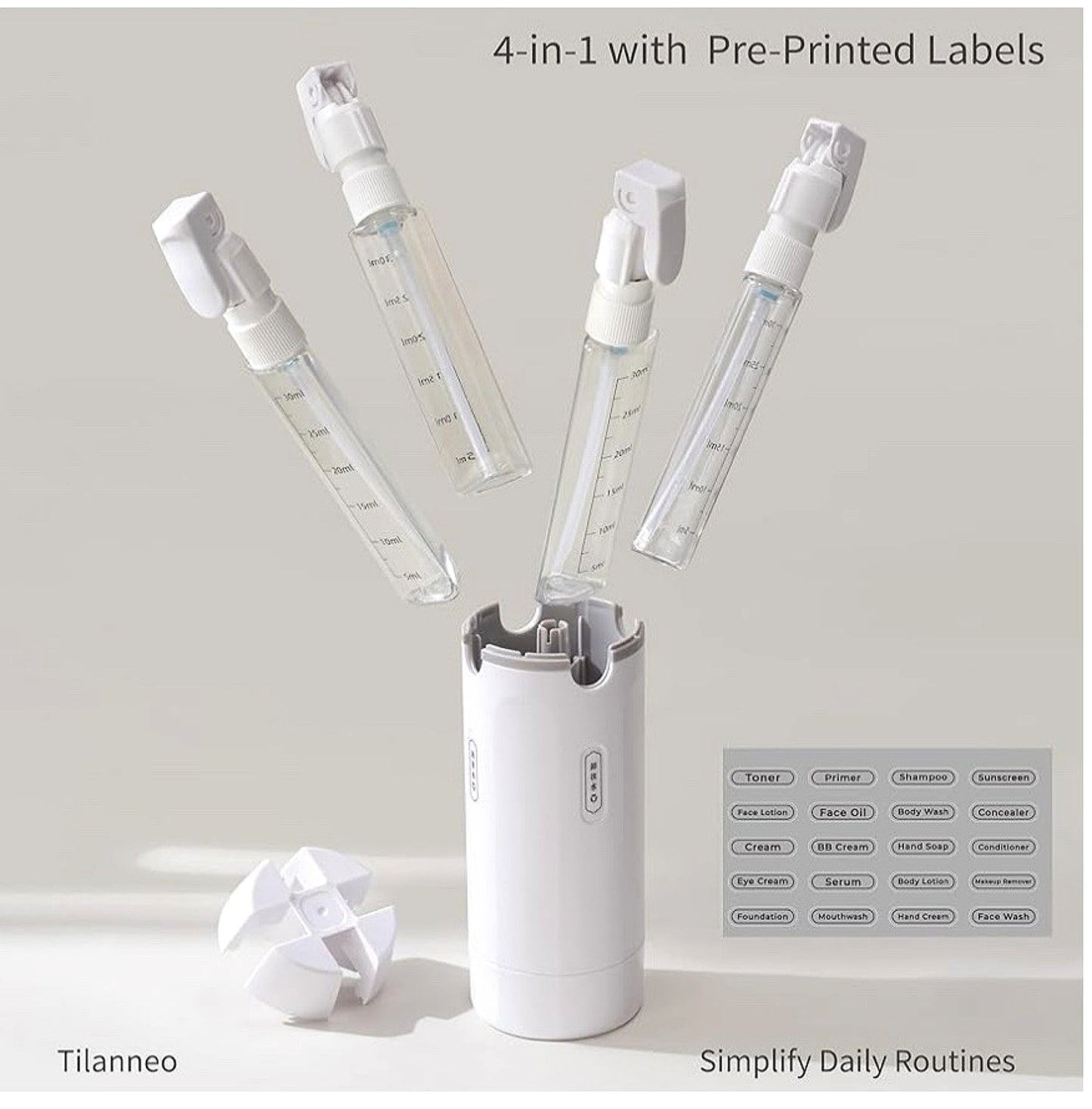 4-in-1 Travel Pump Bottle,Cosmetic Container