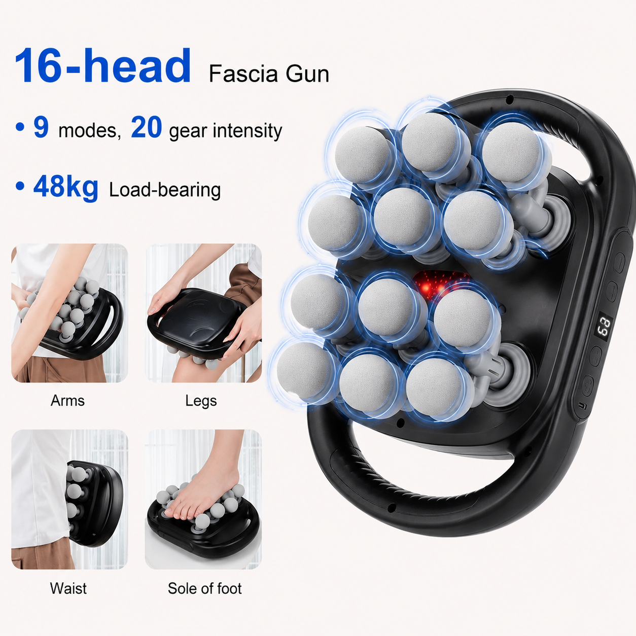 16-head Massager, Electric Muscle Massager, Portable Handheld Muscle Massager - Velqour