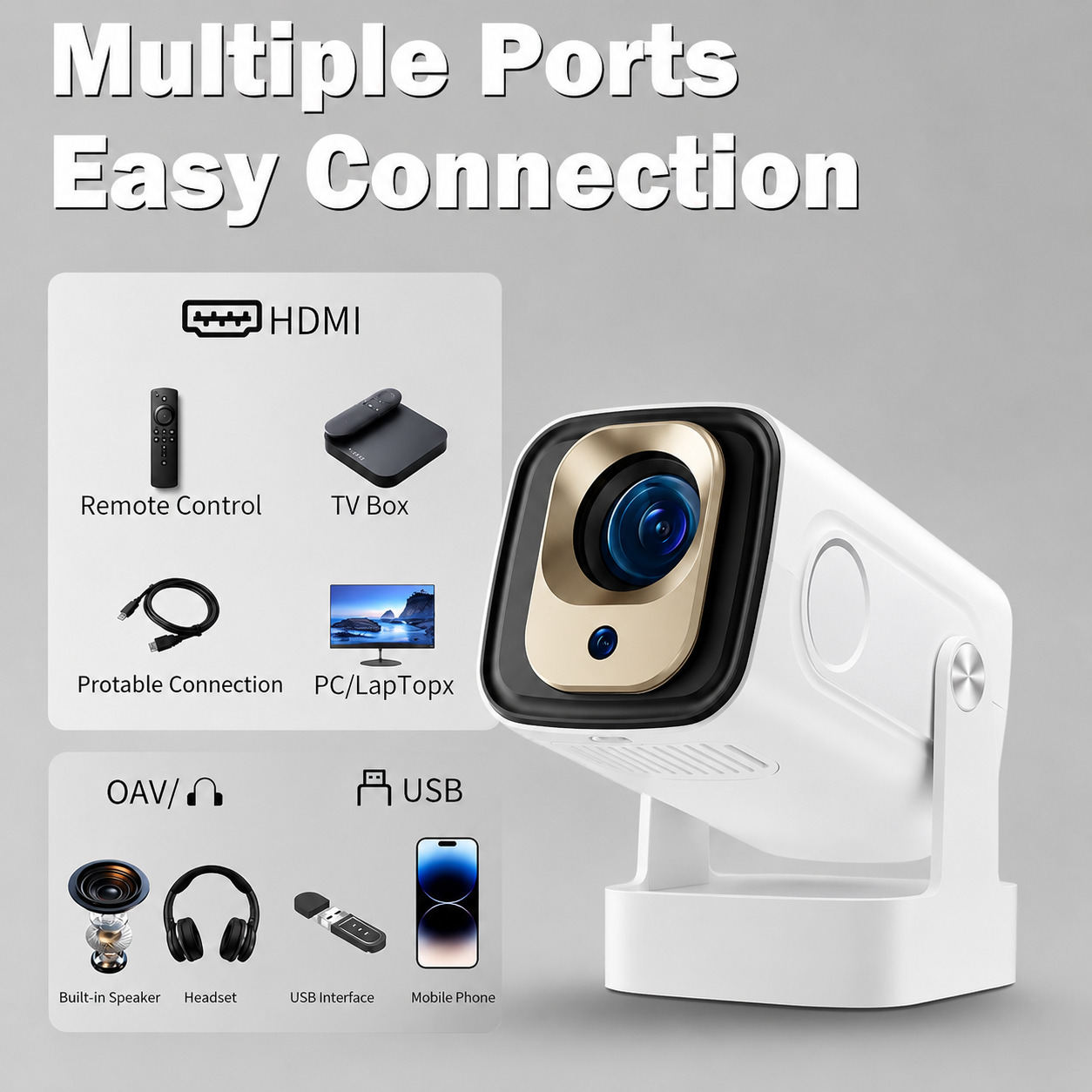 Smart Projector with 1080p Auto Focusing Multi Functional Short Throw Projection Capabilities