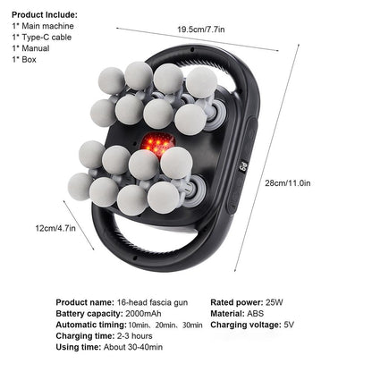 16-head Massager, Electric Muscle Massager, Portable Handheld Muscle Massager - Velqour